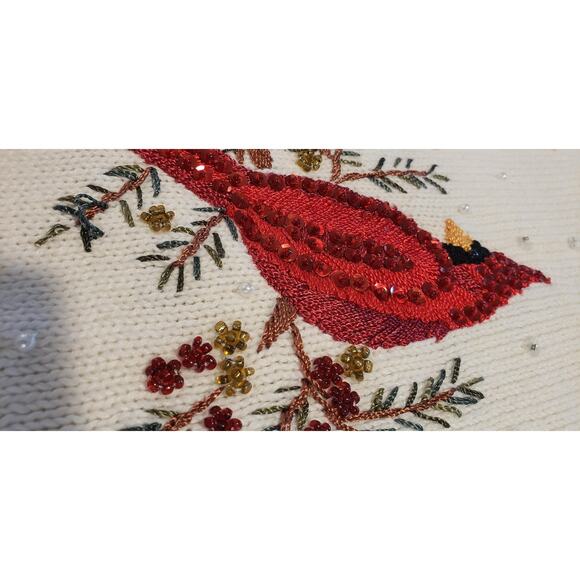 Quacker Factory Sweater Christmas White Zip Cardigan Sequin Cardinals sz 8 - Picture 5 of 15